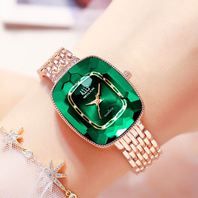 Relógio Feminino Diamante Verde Esmeralda