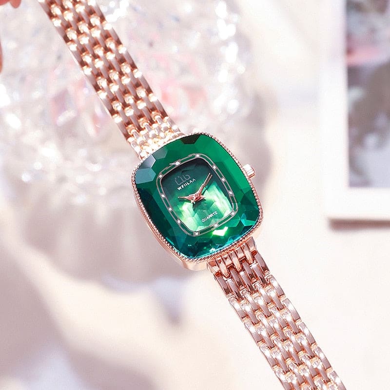 Relógio Feminino Diamante Verde Esmeralda