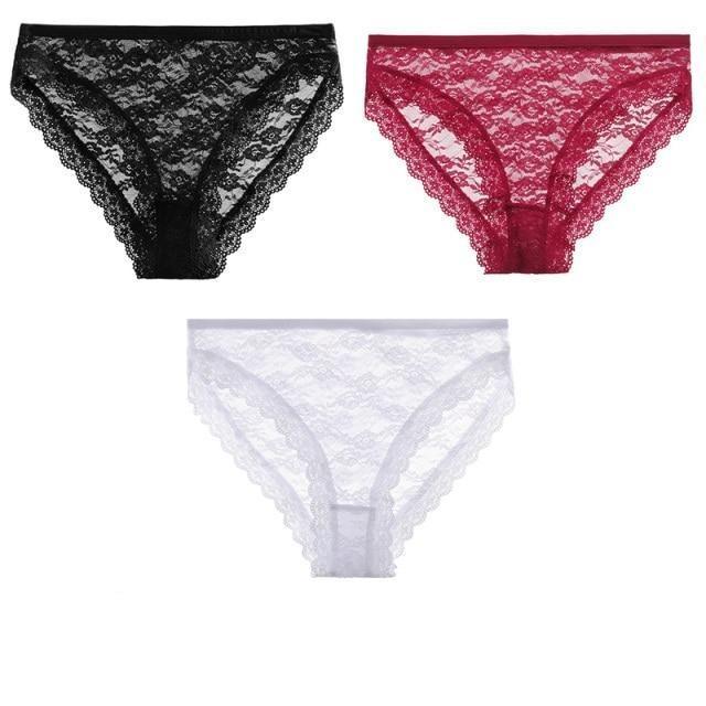 Calcinha De Renda Floral Transparente Kit 3pcs