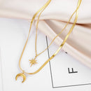 Colar Estrela e Lua Duplo Aço inoxidável 316l